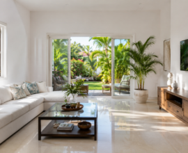 Sala luminosa de hogar dominicano limpio y ordenado — sistema de limpieza integral en Santo Domingo