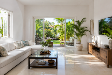 Sala luminosa de hogar dominicano limpio y ordenado — sistema de limpieza integral en Santo Domingo